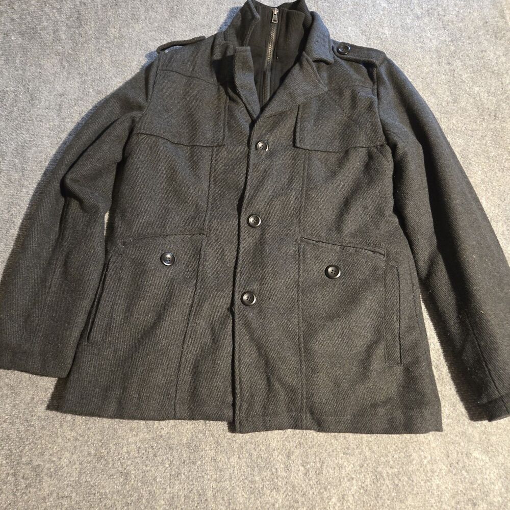 Black Premium Jacket Coat Mens Medium Black Zip Up Wool Blend Winter Career